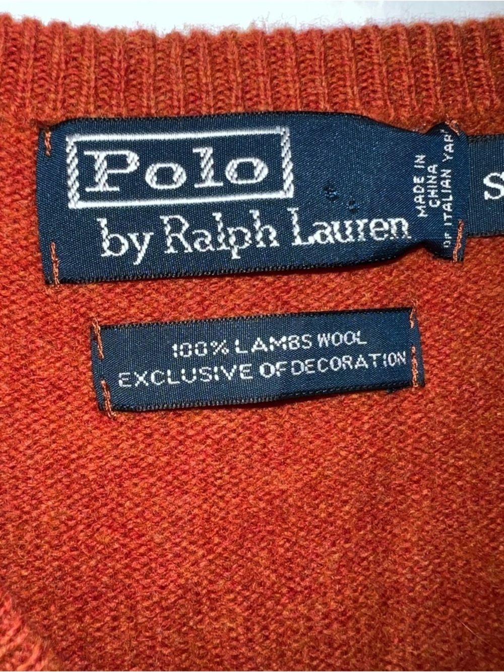 Polo by Ralph Lauren V-Neck Sweater - Rust Orange with Green Pony - Picture 5 of 12